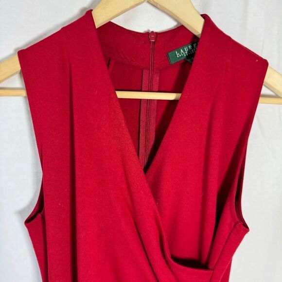 Lauren Ralph Lauren Red Sleeveless Faux Wrap Dress Sz P - Picture 3 of 9